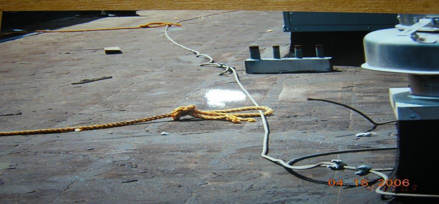 Temporary Horizontal Lifelines (HLL) This was a temp HLL being used. Notice splices in wire rope, nylon rope used for lifelines.