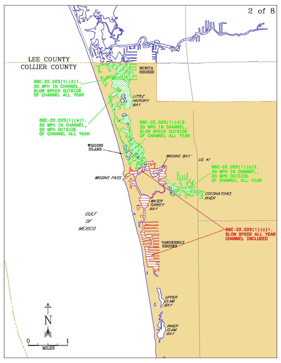 Figure 32. Designated manatee protection zones in Collier County (68C-22.023 FAC). Bonita Shores to Vanderbilt Shores.