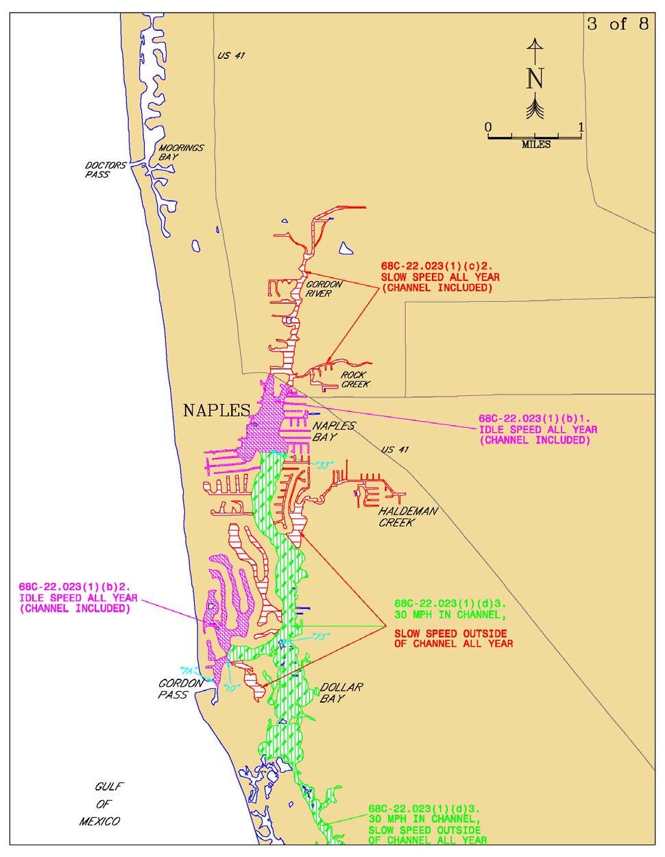Figure 34. Designated manatee protection zones in Collier County (68C-22.023 FAC). Doctors Pass to Gordon Pass.