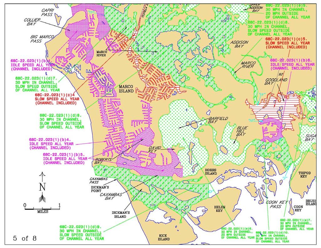 Figure 38. Designated manatee protection zones in Collier County (68C-22.023 FAC). Marco Island / Goodland.
