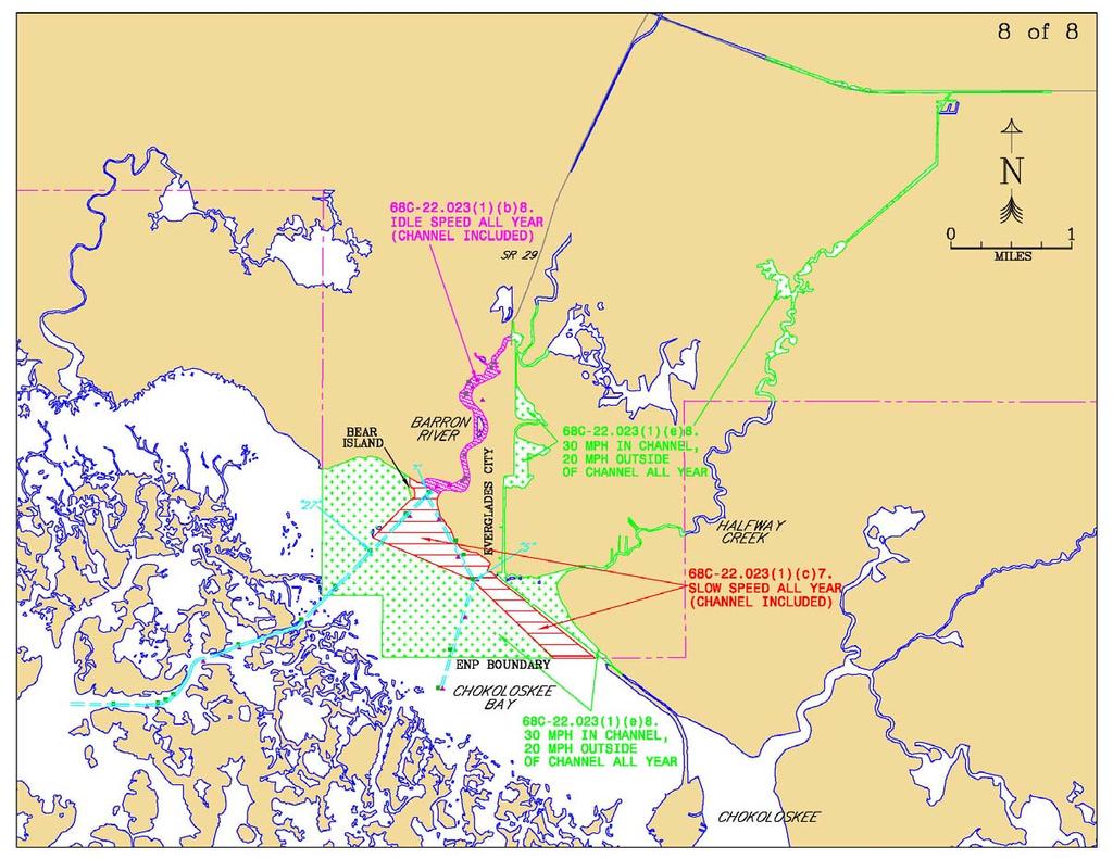Figure 44. Designated manatee protection zones in Collier County (68C-22.023 FAC). Barron River / Chokoloskee Bay.