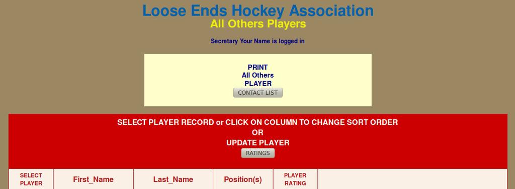 A GUIDE TO THE LOOSE ENDS HOCKEY LEAGUE WEBSITE PAGE 18 ALL OTHER PLAYERS (Also referred to as Inactive Records) The list of All Other Players (or Inactive Records) can be accessed from the Main Menu