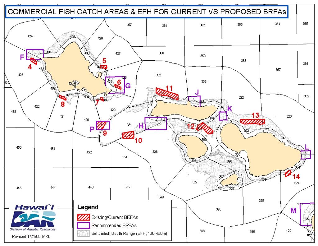 Figure 11: Existing and Proposed BRFAs around Oahu, Penguin Bank,