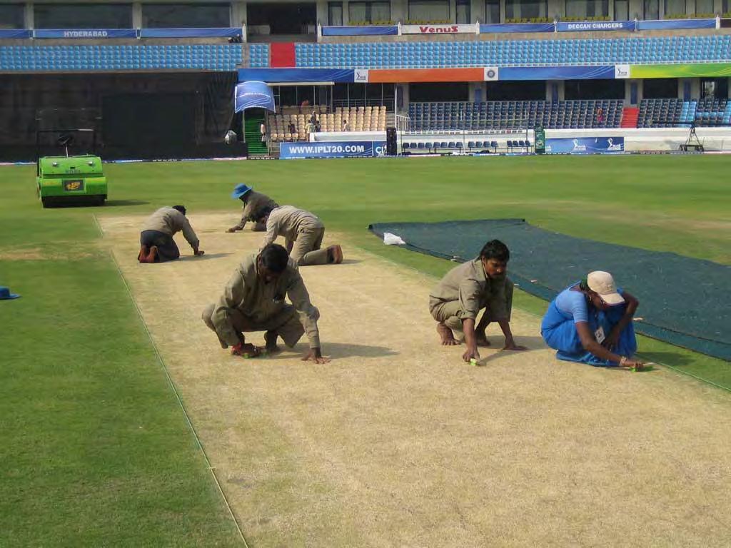 Preparation Techniques 1. Each wicket was prepared to be ready approx 2 days before match day 2. Hand brushed wickets 3.