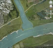 2 Ports and canals connected to the Rhine branches (GoogleEarth) The shape of the harbour entrance differs from harbour to harbour.