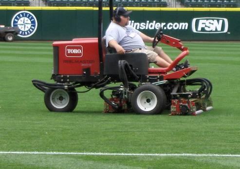 The outfield turf is mowed every game day.