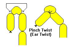 Just take a long bubble, fold it back on itself, and twist the two ends together. This is good for large ears, hands or feet on multiple balloon figures.
