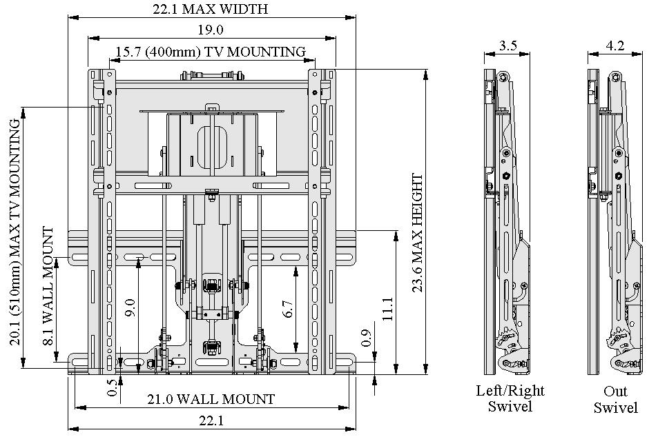 Figure 1, Munt Overall Size, Televisin Munting Hle Pattern Range, Wall Munting Hle Pattern Range Nte: Shwn withut Crssbars, Crssbars are needed fr hle patterns less than 400mm wide.
