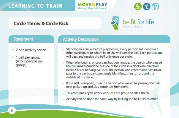 MOVE & PLAY THROUGH PHYSICAL LITERACY Learning to Train - Age 9-12 (boys); 8-11 (girls) For