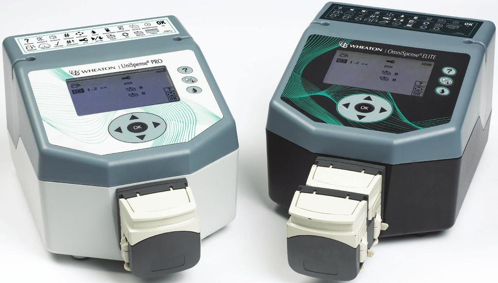 WHEATON Peristaltic Pumps Advancing the Science of Liquid Handling OmniSpense ELITE Peristaltic Dispensing Pump Shown with Optional Stacking Pump Head UniSpense PRO Peristaltic Dispensing Pump