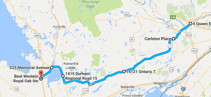 Thu 10 Aug Ottawa ON - Barrie ON 434 KM 0900 Depart Mess Enroute Carleton Place Tims 51km +30 min 0930 Arrive Fuel, coffee, reform from possible Ottawa traffic 1000 Depart Tims Enroute Tims Madoc -