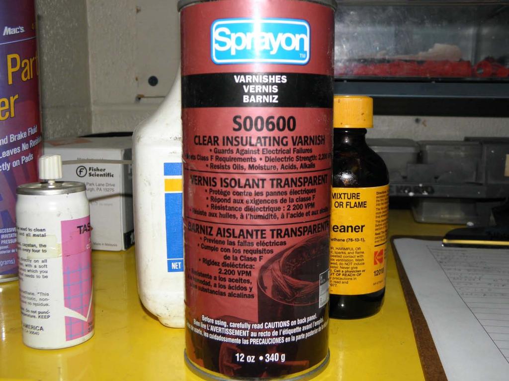 Chemical Name: S00600 Clear Insulating Varnish Manufacturer: Sprayon Container Size: 12 oz.