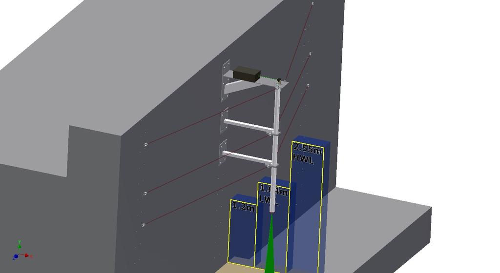 Figure 3: PIV laser mounting system. The laser is used as a flash lamp to illuminate the sediment and overlying water column for image collection (rendering courtesy of Jon Hunt of UNH).