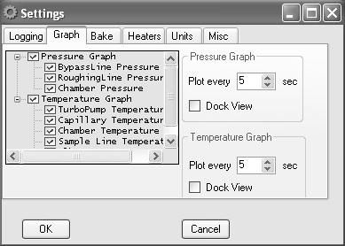 2 35 Guide to Operation The Graph tab controls the options for displaying pressure and temperature data.