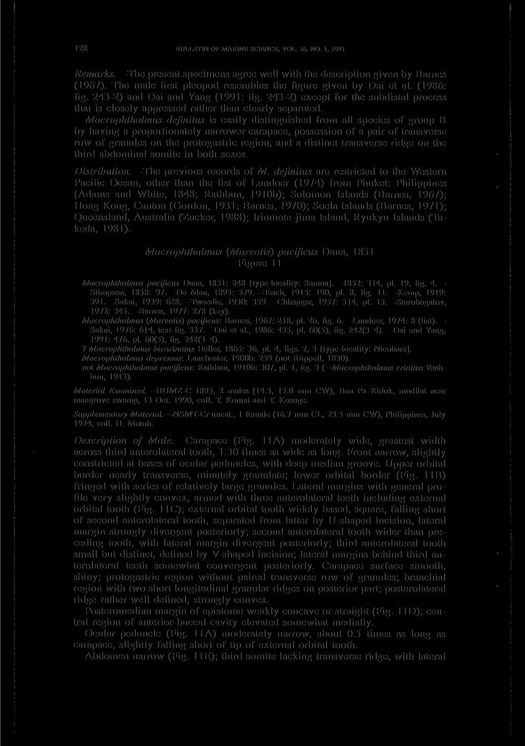 128 BULLETIN OF MARINE SCIENCE, VOL. 56, NO. 1, 1995 Remarks. The present specimens agree well with the description given by Barnes (1967).