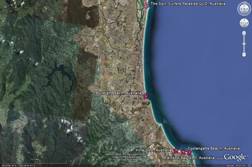 Figure 3.0 Map of the Gold Coast study area (Source: Google Earth, 2008) 2.