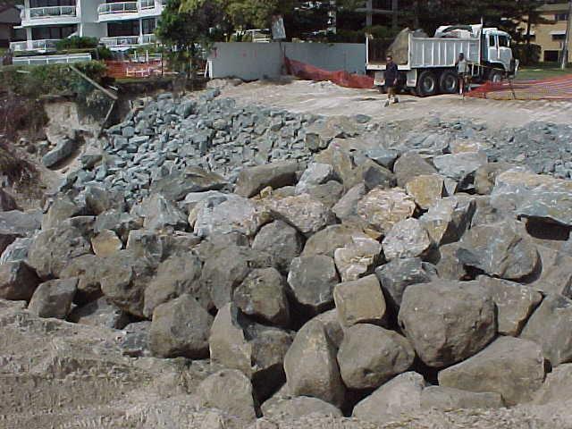 Figure 5.0 Boulder Wall construction behind the beach at Seashell Avenue Street End, Mermaid Beach 2.6 