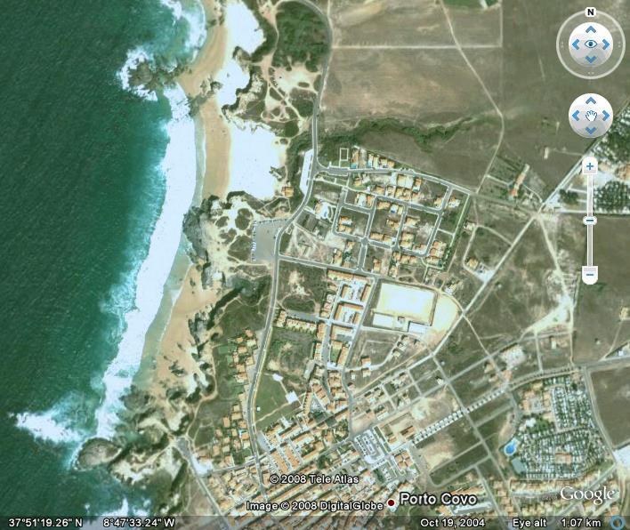 Figure 9.0 Portugal study area Porto Covo (Source: Google Earth, 2008) The number of people on the beach was considered perfect like it is and could even do with some more visitors (Figure 10.0).
