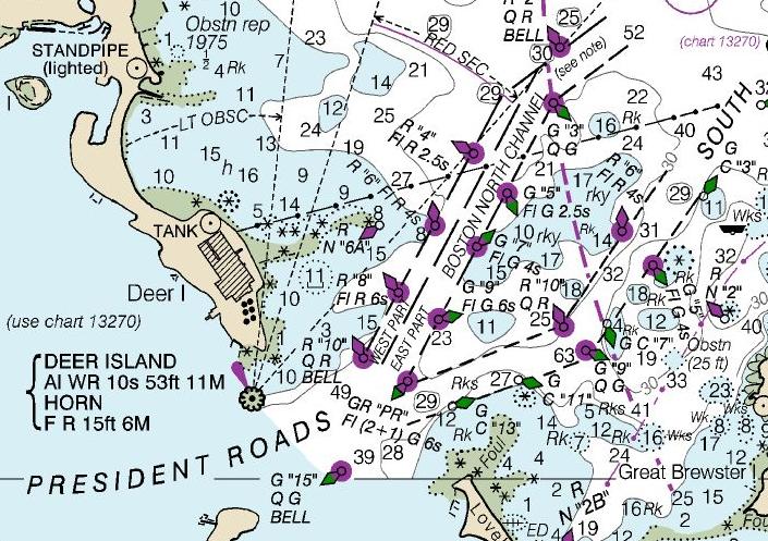 20 Figure 1.17. Burlington harbor breakwater, from Chart 14785 (Burlington Harbor). Figure 1.18. Deer Island and President Roads section of Chart 13267 (Massachusetts Bay).