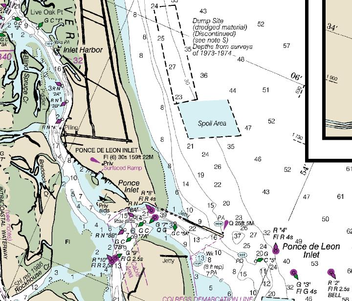 25 To go on to Daytona, follow the chart to the north, which means a right turn keeping red buoy #8B to the left. At this point, the color rules follow the ICW conventions.