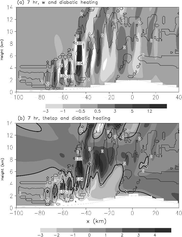 FEBRUARY 2005 C H E N A N D L I N 337 FIG. 4. (a) Vertical velocity (shaded) and diabatic heating (contour lines with 0.