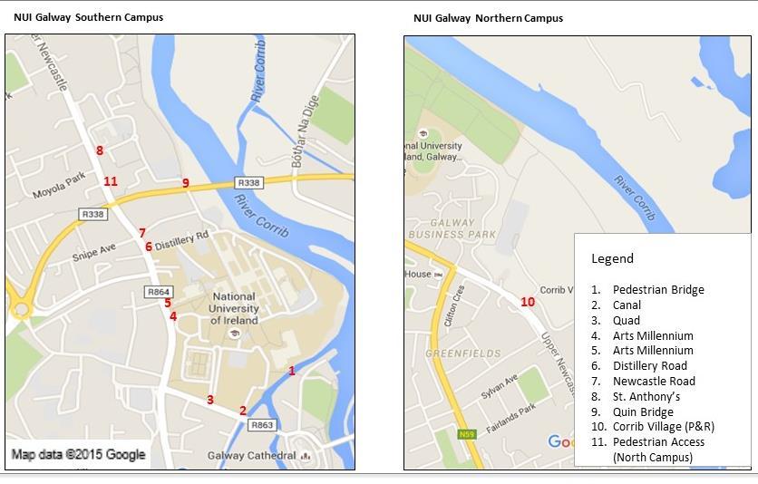 3 hour (8am 11am) multi-modal survey (cars, cyclists and pedestrians) accessing/