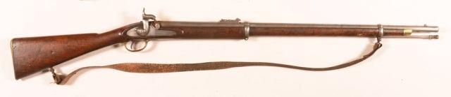 Page: 21 122 British P 1853 Enfield.577 Percussion Musket. British P 1853 Enfield.577 Cal. Percussion Musket. Tower 1861 on lock, 2 band (cut down) with 32"" barrel, 48-1/2"" long overall.