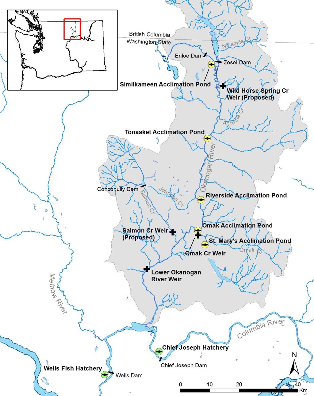 Figure 1. Okanogan basin and its connection to Canada and the Columbia River through the United States.