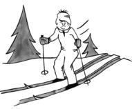 The skier starts at the top of the hill in the Ready Position (the body is generally upright, knees and ankles are relaxed and slightly bent) Hands are kept forward Skis are kept parallel Skiers are