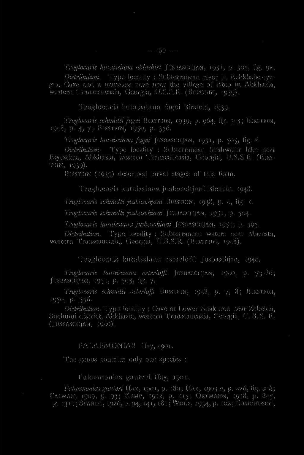50 Troglocaris kutaissiana ablaskiri JUSBASCHJAN, 1951, p. 505, fig. 9V. Distribution.