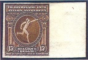 Imperf varieties of the Belgium 1920 semi-postal set, Sc. B48-B50. The surcharge was for wounded soldiers.