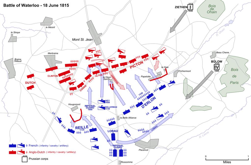 The battle eventually began at about 11.00 with a French diversionary attack on the farm of Hougoumont.