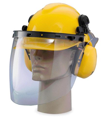 Comfortable during prolonged wear and give effective head & face protection and against flying, particles & noise hazards. Fits to various types of safety helmet or hardhats with lift-up function.