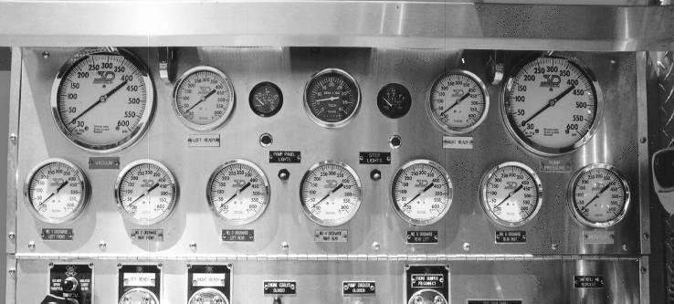 SECTION 2. Fire Pumps PUMP PANEL GAUGES The gauges on the pump panel keep the pump operator informed of the running status of the engine motor and water pressures. Compound Gauge Water temp.