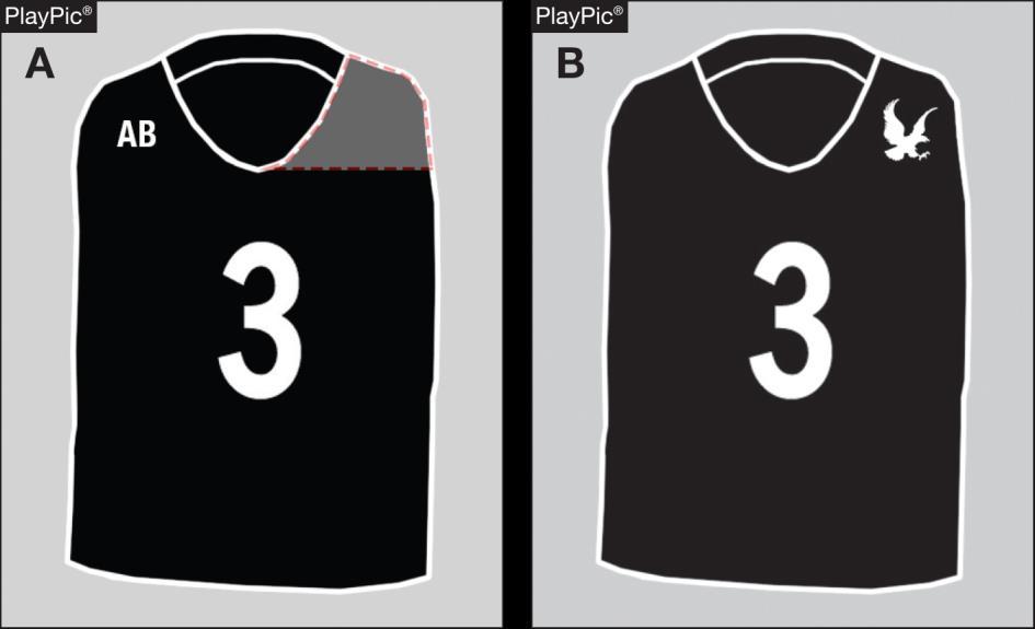 Rule Change RULE 3-4-4b UNIFORMS In PlayPic A, the shoulder area is identified and a similar area on the back is a legal area for the allowable identifying name.