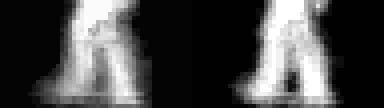 Figure 4: Closeup of the legs for the sixth state of a sequence. Left: original estimate based on averaged frames. Right: refined estimate after HMM training.