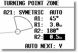 Example 3: To specify a turn point zone that is a combination of the FAI 90 photo sector and a 500m radius cylinder: HDG: SYMMETRICAL A21: AUTO A1: 45 R1: 3.0km A2: 180 R2: 0.