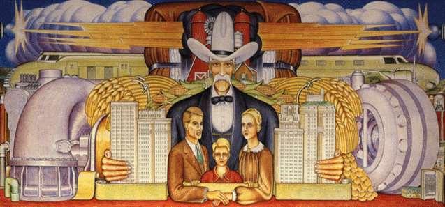 The mural over the North Texas Room doors characterizes the life of North Texas and is a true fresco, executed by Arthur Starr Niendorff. The artist was a native Texan who grew up in Dallas.