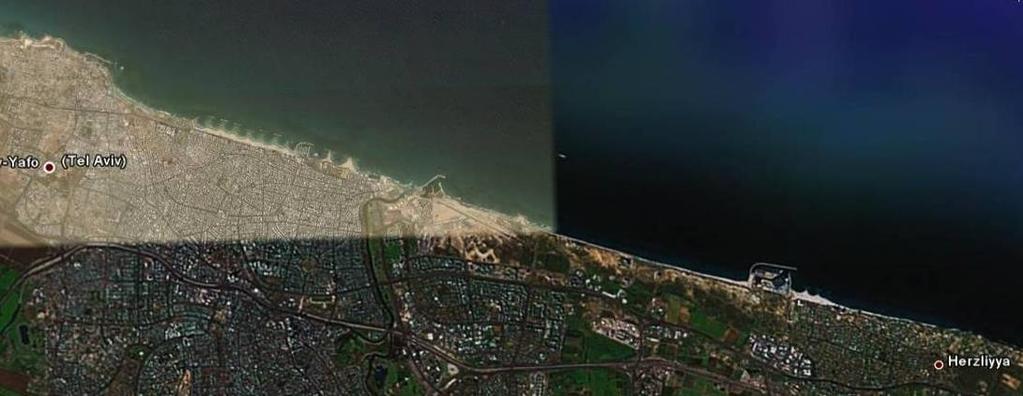 Figure 2. Coastline from Tel Aviv to Herzliya Predominant littoral sand transport is from S to N (left to right).