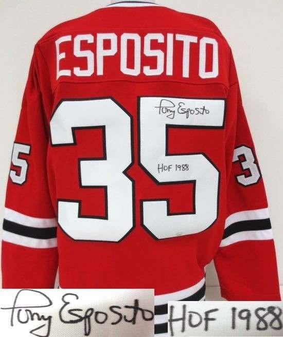 Chicago Blackhawks 1. Tony Esposito Signed Chicago Blackhawks Custom Red Jersey HOF 1988 SI (BWU001-01) $294 2.