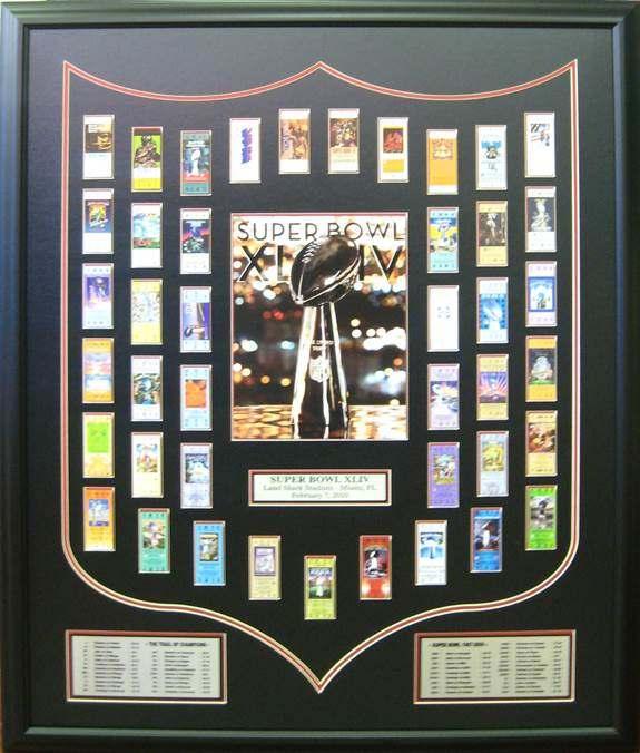 SUPERBOWL XLIV DELUXE FRAMED TICKET SET SOUTH FLORIDA FEBRUARY 7 TH, 2010 This deluxe framed piece features a creative design which includes a ticket stub from all Super Bowls in history and a