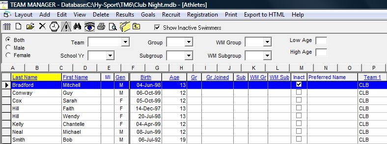 Inactivate / Activate Athletes There may come a time that you wish to hide an athlete s name so they don t appear in the list of names without deleting them and their results from your system.