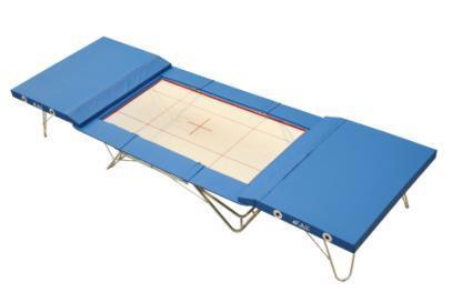 1071-1 Complete Competition FIG approved, dimension 910x305x115 cm,4x5 mm nylon jumping bed, with safety tables, mats, and one pair lifting roller stands,double supports.118.