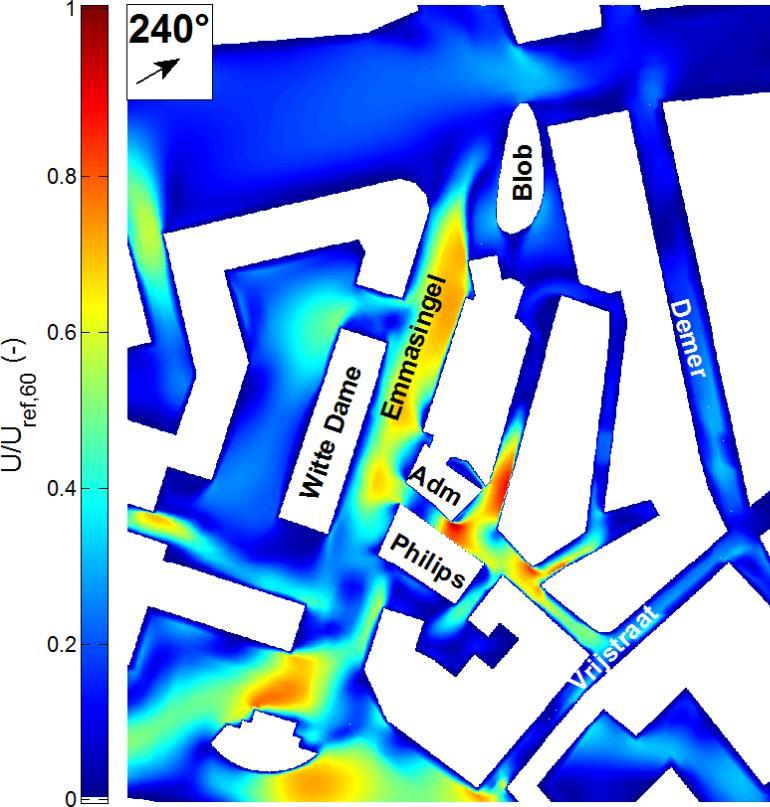 6 th European and African Conference on Wind Engineering 4 1) Obtain pedestrian level wind speed amplification factors (γ = U/U ref,60m ) from the CFD simulations (see Figure 3 for wind directions 60