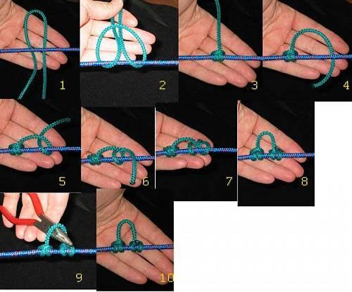 1-25 1.6. Tying a D-Loop First, a few pictures showing you how to tie a D-Loop: I have completed tying in my D-loop. I melt the first ball on the rope and then wax the rope before beginning.