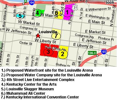 Harpole, 6 Map of downtown Louisville with proposed Arena Locations The downtown sites have been met with a variety of controversies from many different groups.