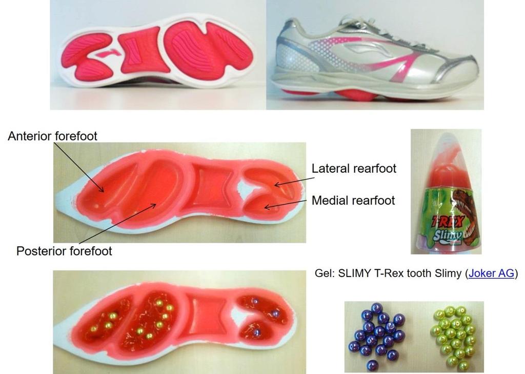 Figure 3.3. The balls and gel prototypes were developed from an unstable shoe model (Bubble gym, Li Ning, top).