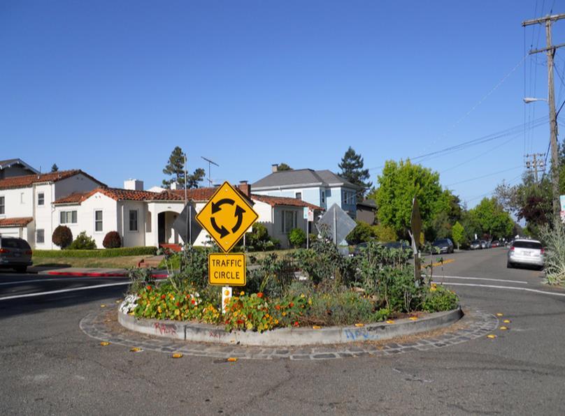 Neighborhood traffic circles: These are usually built for traffic calming and for aesthetics at intersections of local streets. The intersection approaches may be uncontrolled or stop sign controlled.