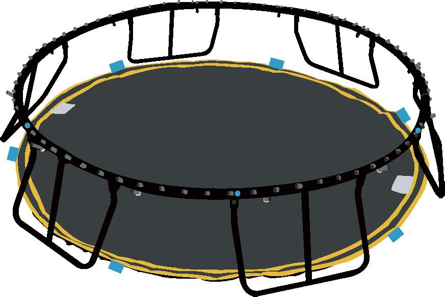 4 Lay out the mat with the yellow stripes facing upwards inside the trampoline