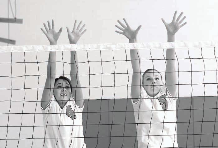 76 VOLLEYBALL SKILLS & DRILLS The outside hand should be angled (the palm angled toward the center of the court) with the arm straight up and in front of the attacked ball (figure 5.10).